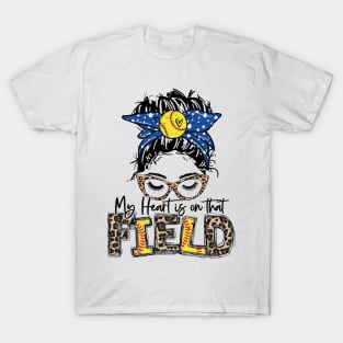 My Heart Is On That Field Softball Tee Leopard Softball Mom T-Shirt